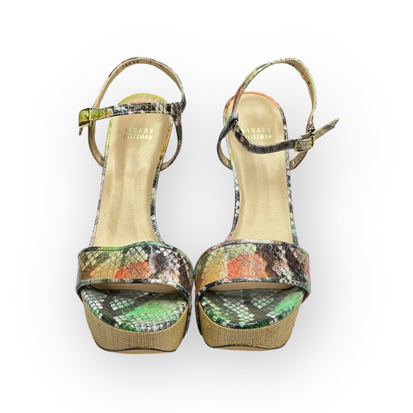 Stuart Weitzman 𒀭Pretty Python Platform Heel Sandal 𒀭Color Patent Leather 𒀭9B - Picture 9 of 17